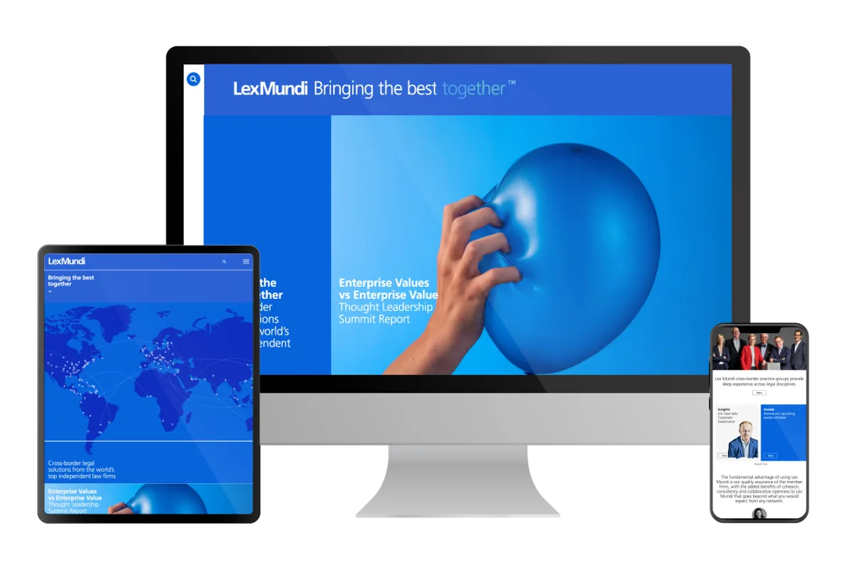 Lex Mundi member website shown on desktop and tablet screens