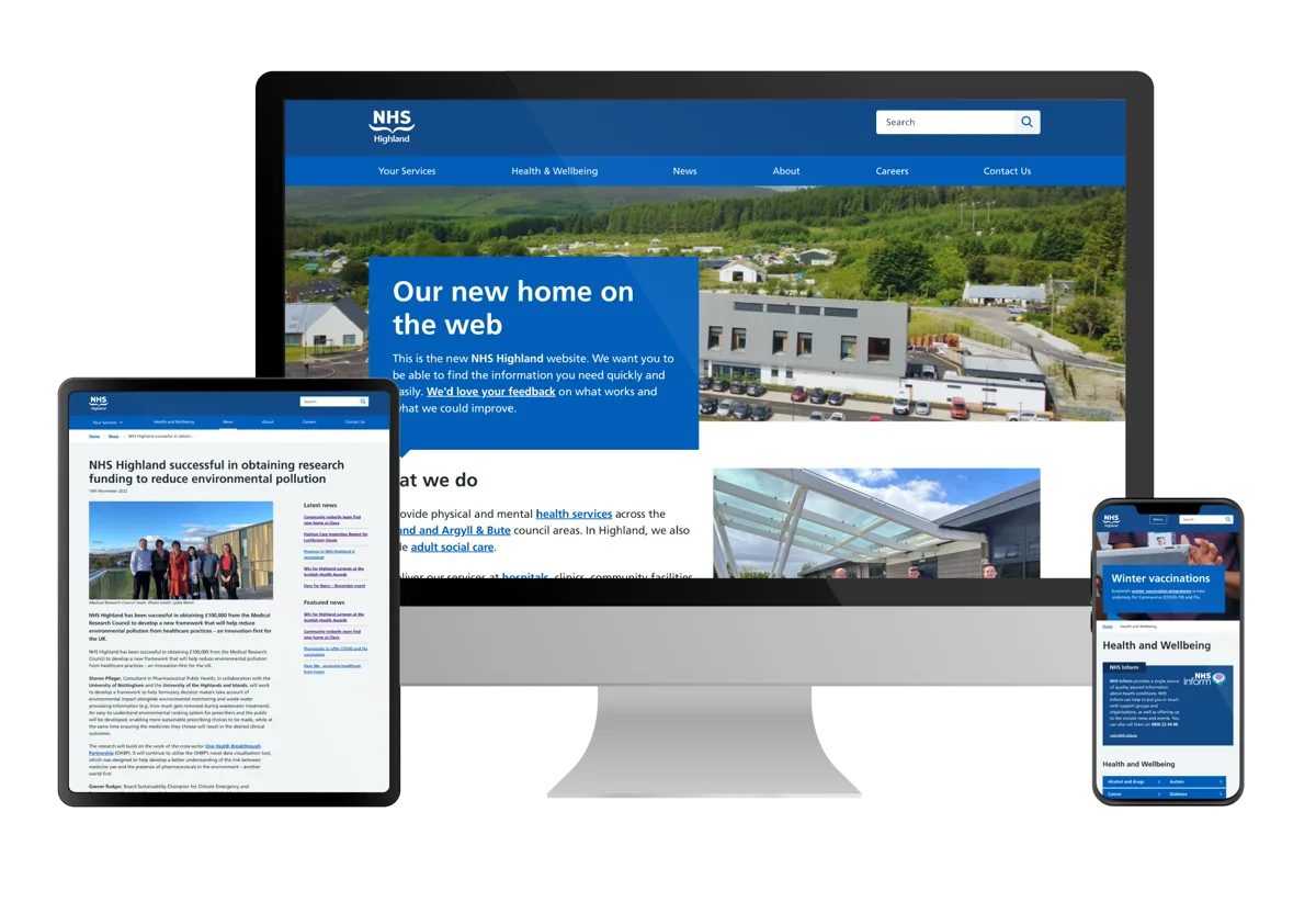 NHS Highland website shown on desktop and tablet screens